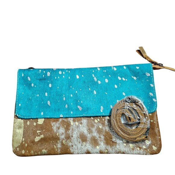 American Darling Cowhide Leather Clutch Purse Western Gold Metallic Accent - Picture 1 of 12